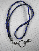 Seed Bead Lanyard Keychain Clip Peace Sign Glass Crystal Black Blue 34&quot; New - £14.87 GBP