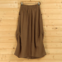 Olive Green Linen Cotton Boho Skirts Women One Size Casual Linen Skirt image 4