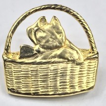 Cat in Basket Gold Tone Vintage Pin Brooch - $9.95