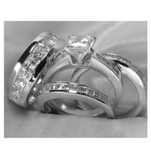 Pour Lui &amp; Elle Fiançailles Anneau de Mariage 4-pcs 925 Argent Imitation Diamant - £193.68 GBP