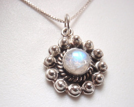 Moonstone Silver Dot Accented 925 Sterling Silver Round Pendant - £6.39 GBP