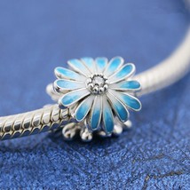 2020 Spring Release 925 Sterling Silver Blue Daisy Flower Charm With CZ &amp; Enamel - £13.25 GBP