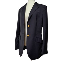 Brooks Brothers 100% Wool Two-Button Blazer Women 12 Navy Loro Piana Jacket Gold - $118.79