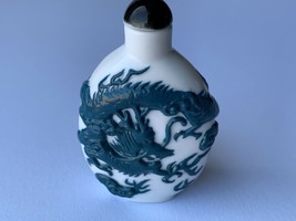 Vintage blue and white raised dragon snuff bottle - $37.95