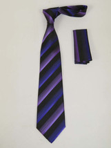 Men's Vito Rofolo From Italy Tie Hankie Gift Boxed 100% Silk VR-35 Purple Stripe image 2