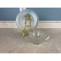 Starburst Bottom Clear Pressed Glass Cup And Saucer Set - $10.88