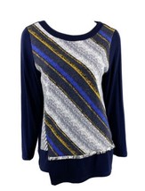 Picadilly Canada Tunic Top Size Large Navy Blue White Gold Asymmetrical Stretch - £23.39 GBP