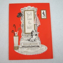 Antique Get Well Soon Greeting Card 1860s Hall Tree Bowler Hat High Wheel &amp; Dog - £7.98 GBP