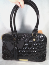 Betsey Johnson Black Quilted Heart Tote Bag with Bow and Tassel Medium T... - $14.80
