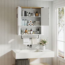 Bathroom Wall Cabinet with Towel Bar Farmhouse Medicine Cabinet-White - $84.79
