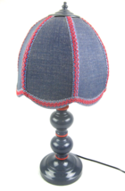 Vintage Country Table Lamp Blue &amp; Red Denim Dome  Clip On Shade Pillar W... - $39.99