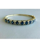 10 Ct Simulated Blue Sapphire &amp; Diamond Bangle Bracelet 925 Silver Gold ... - $2,412.82 MXN