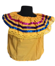 Yellow Women Size M Off-Shoulder Ruffle Top Lace Ribbon Folkloric Fiesta Dance A - £11.83 GBP