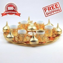 Coffee Serving Cup Gold 27 Ct Turkish Ottoman Greek Arabic Saucer Gift Set - £69.12 GBP