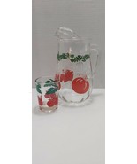 Vintage Federal Glass Pitcher And Juice Glass tomato and vines print - $25.00