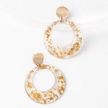 Plunder Earrings (New) Marlow - Gold Circle W/ Acrylic Shapes 2.5&quot; (PE739) - £14.40 GBP