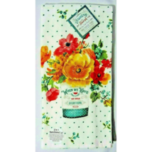Lisa Audit Kitchen Towel Country Fresh Flowers Vase Green Dots White Gif... - $14.97
