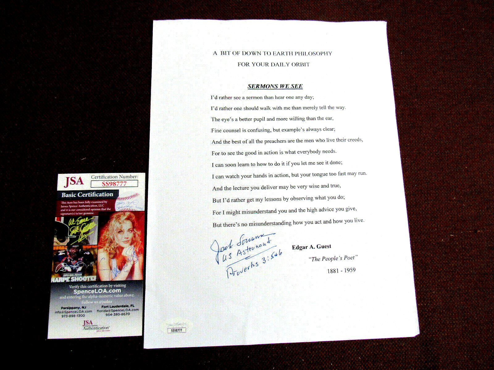 JACK LOUSMA NASA ASTRONAUT SKYLAB STS SIGNED AUTO SERMONS WE SEE POEM SH... - $79.19