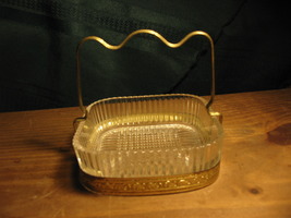 Square Pressed Glass Dish in Metal Basket - $8.00