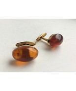 Vintage Natural Baltic  Amber Cufflinks, Gold Plated Cufflinks 70s, Stamp 8ЯК - £37.75 GBP