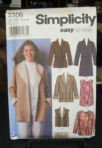 Simplicity 5306 Misses Jackets, Coat &amp; Vests Pattern - Size XS/S/M (6-16) - £7.88 GBP