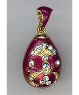 Russian Faux Egg Pendant w/clear Crystals Branching design in Red. - $40.27 CAD