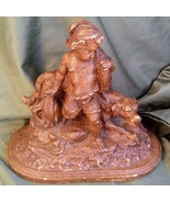 Old Chalkware Statue Hunting Boy Dog European Art Statue Sculpture Freen... - $81.25