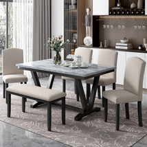 6pcs Table with Marbled Veneers Tabletop V-shaped table legs White - $1,200.99