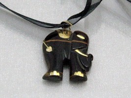 Handcraft Gemstone Gold Brown Tigereye Elephant Pendant Bl. Silk Ribbin Necklace - £5.94 GBP