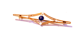 Antique Tanzanite Seed Pearl &amp; 14k Yellow Gold Brooch - £465.84 GBP