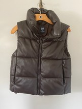 Gap Cropped Puffer Vest Women&#39;s Size XS Brown Faux Leather Full Zip Slee... - £11.20 GBP