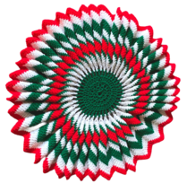 Handmade Crochet Christmas Tablecloth Vintage Chevron Striped 25 Inch Ac... - $28.47