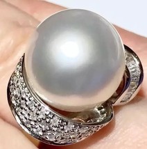 BIG 13.8mm South Seas Pearl Diamond Ribbon Art Deco style ring - £1,384.36 GBP