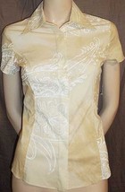 Roberto Cavalli Cream &amp; Brown Short-Sleeved Blouse S New - $135.00