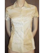 Roberto Cavalli Cream &amp; Brown Short-Sleeved Blouse S New - $185.22 CAD