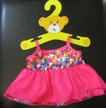 Build A Bear Pink Dress Multi Color Sequins Bodice Tulle Skirting With Hanger - $10.93