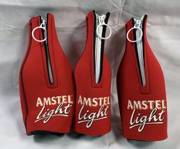 3 Amstel Light Beer Neoprene Bottle Koozie Zippered Red - £20.98 GBP