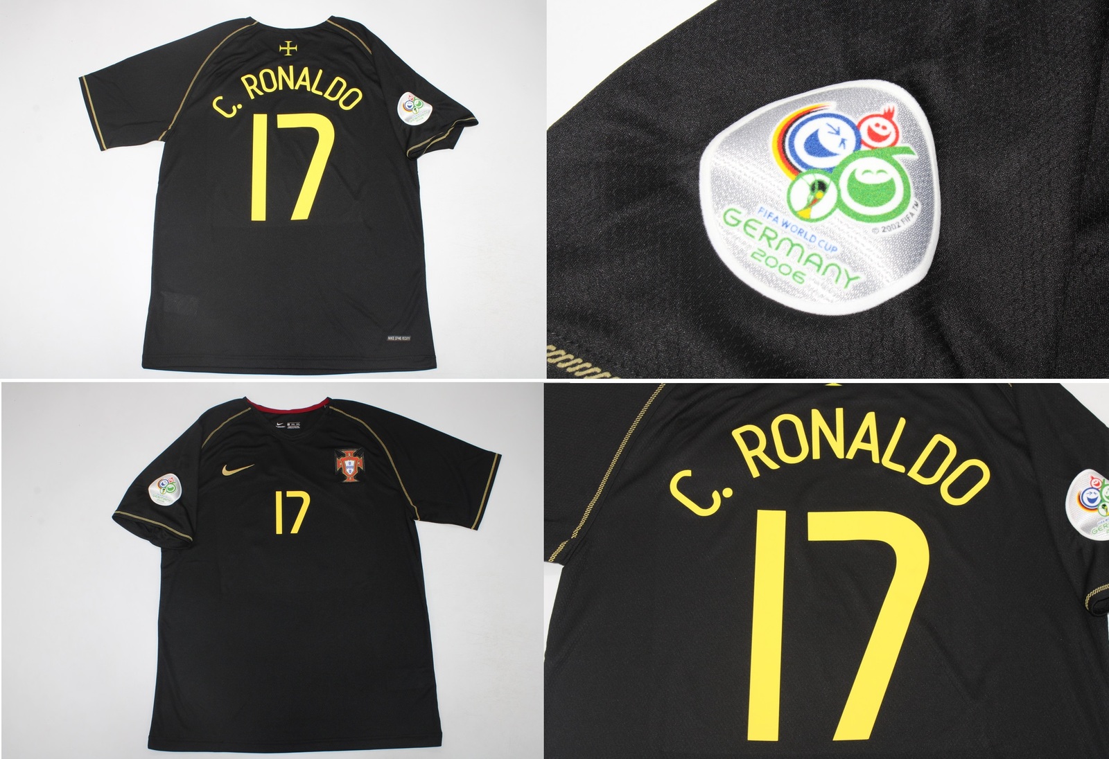 portugal black jersey 2006 shirt cristiano ronaldo world cup model shirt