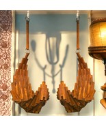 Set/2 Mid-Century Modern Geometric Wood Plant Holder Basket Crecent Moon... - $150.00