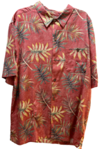 Joe Marlin XXL salmon pink tropical leaves Hawaiian camp shirt XXL cotton blend - £11.86 GBP