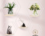 Wall Mounted Hexagonal Floating Shelves White Set Of 5, Modern Metal Whi... - $76.99