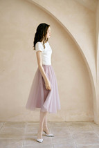 Rose Pink Midi Tulle Skirt Outfit Women Custom Plus Size Tulle Ballerina Skirt image 3