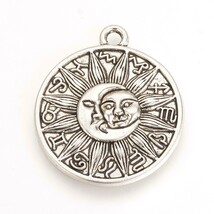 2 Large Sun Pendants Antiqued Silver Sun and Moon Celestial Zodiac Charm... - £2.24 GBP