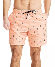 Nautica Men&#39;s Quick-Dry Anchor-Print 8&quot; Swim Trunks In Guava Punch-Large - $23.94