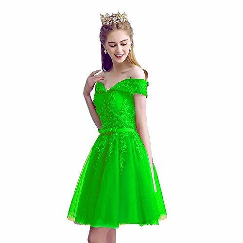 Off The Shoulder Beaded Lace Short Prom Homecoming Dress Lime Green US 6