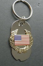 USA WREATH FLAG DOG TAG KEYRING KEYCHAIN KEY RING CHAIN 2.1 &quot; - $8.54