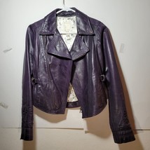 Womens Diesel Dark Purple leather crop jacket with embroidery. S XS Butt... - £94.13 GBP