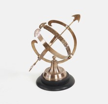 HomeRoots 364218 Multi Color Brass Armillary on Wooden Base - 8 x 10 x 14.25 in. - £188.22 GBP