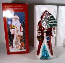 Christmas Santa Figurine Victorian 12&quot; Hand Painted Blown Glass Glitter EC Box - £19.65 GBP