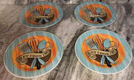 Royal Norfolk 10 1/2" Dinner Plates Set Of 4 Teal/Orange Get Cookin!-NEW... - $49.38
